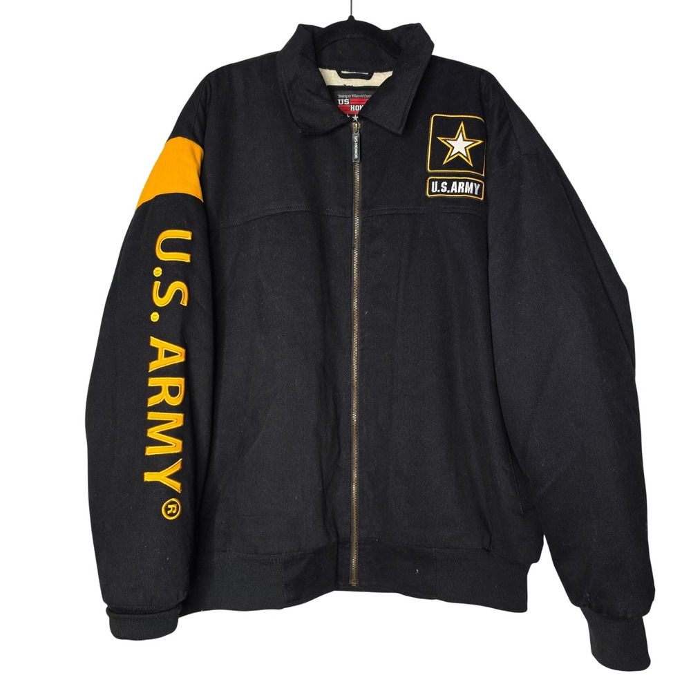 US Honor Jacket Men XL Black U.S. Army Endeavor Sherpa Lined Canvas Bomber